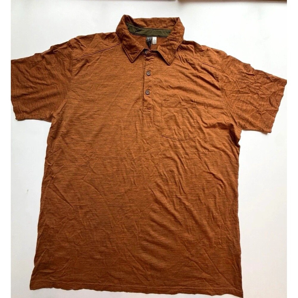 Ibex Men’s XL Brown Solid Short Sleeve Collared Polo Button Placket Logo
